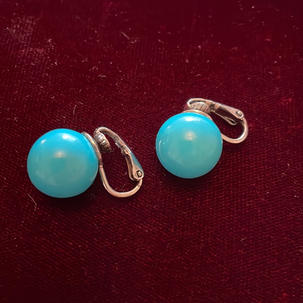 Blue ball clip on earrings